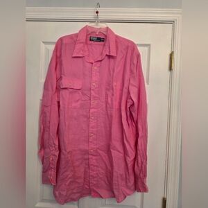 Polo By Ralph Lauren Size XXL Pink Long Sleeve Button Down 100% Linen Excellent.